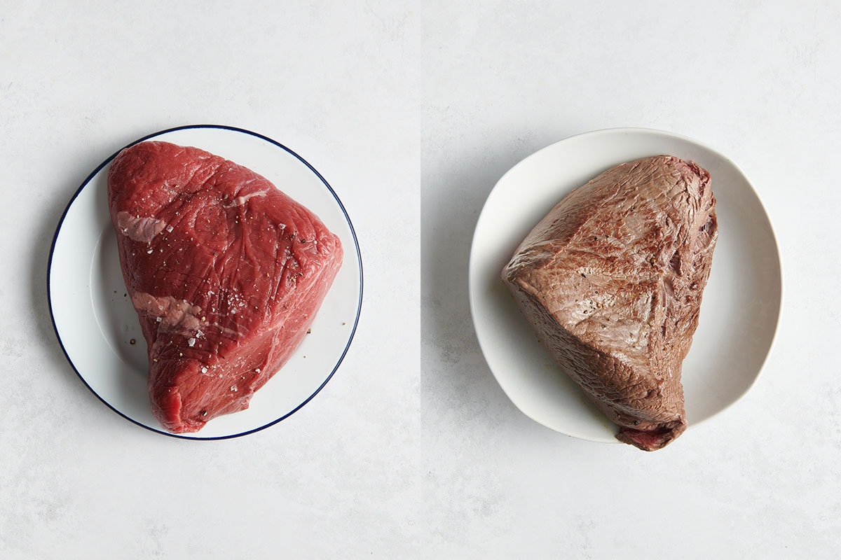 seasoned and seared beef.