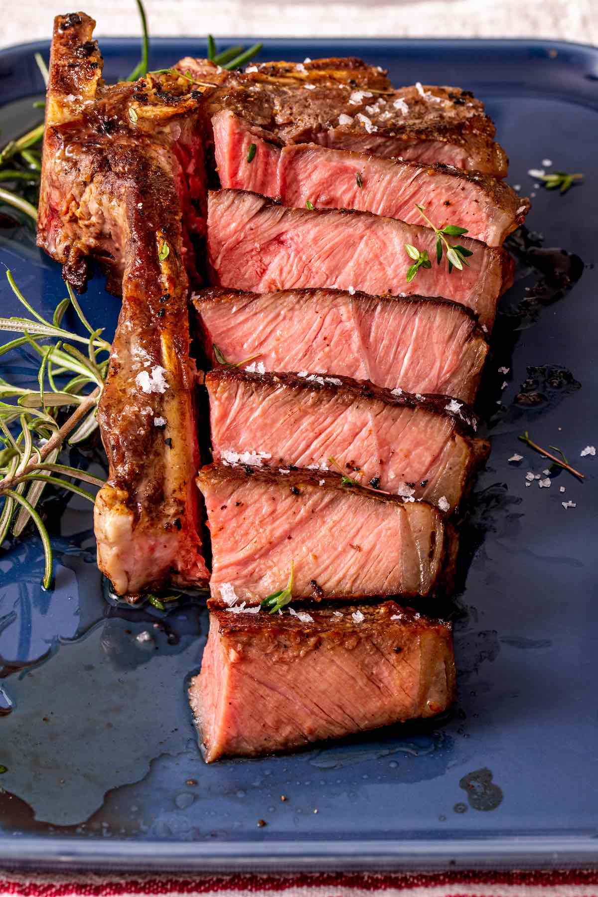 sous vide steak sliced.