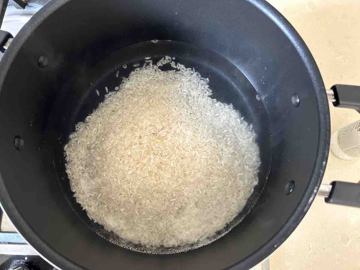 basmati rice in boiling water.