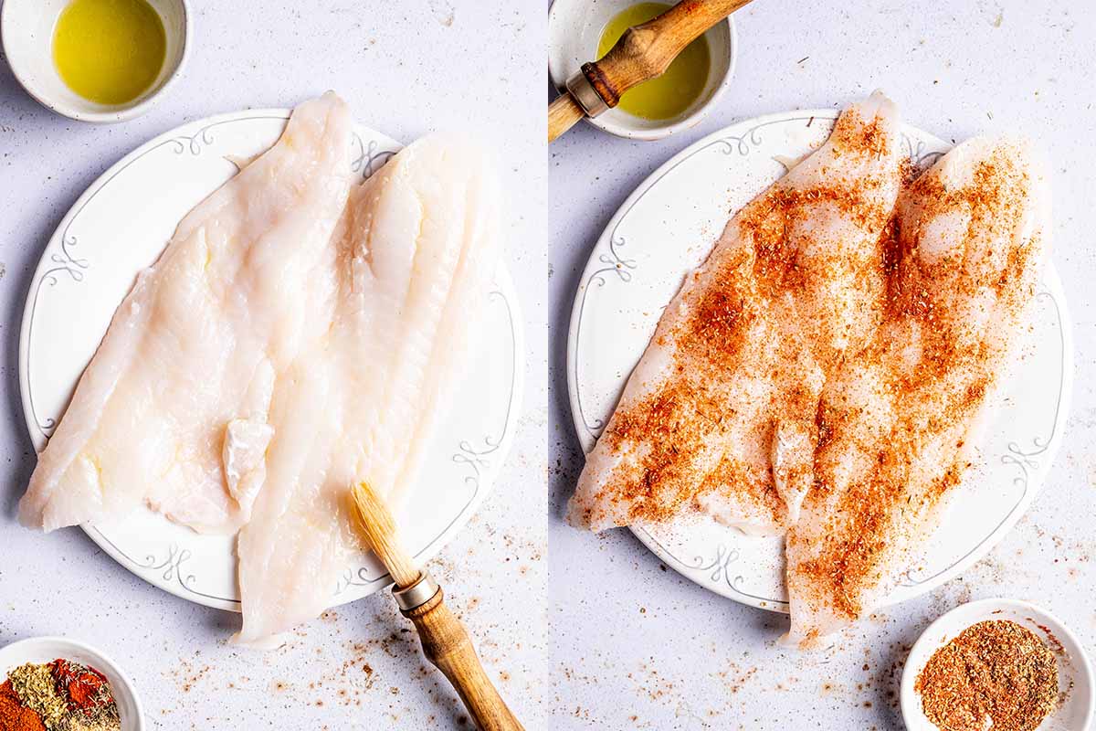 seasoned raw cod fillets.