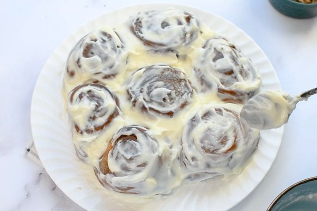 frosted air fried cinnamon rolls.