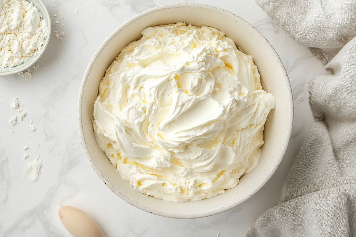 whipped cream in a bowl. 