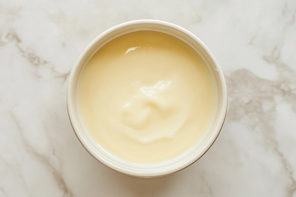 condensed milk in a bowl.