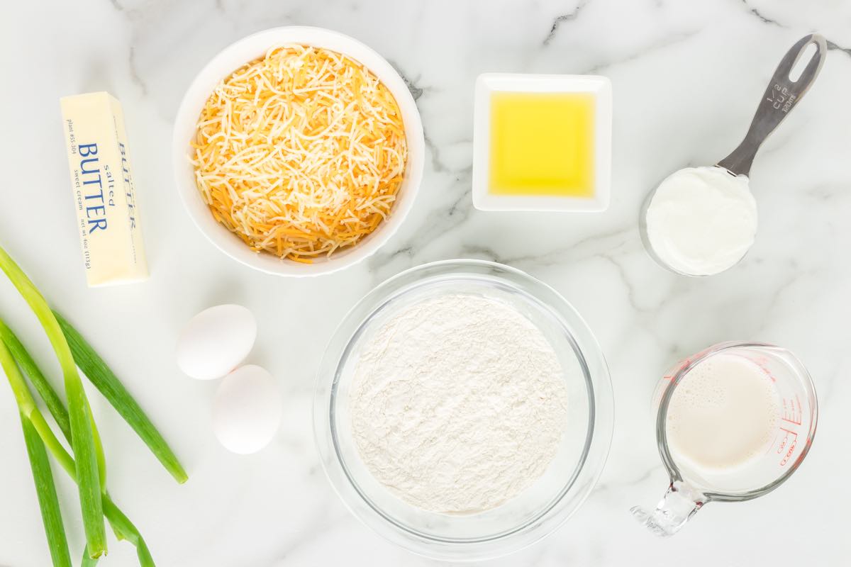 ingredients to make savory waffles.
