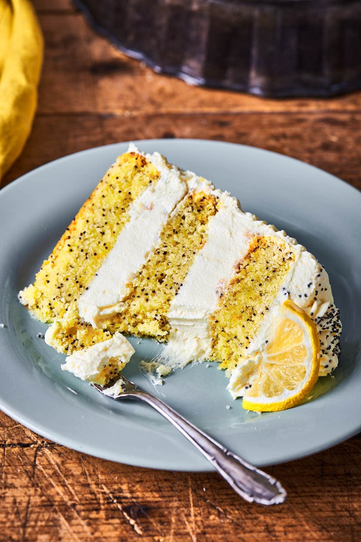 slice of. lemon poppyseed cake.