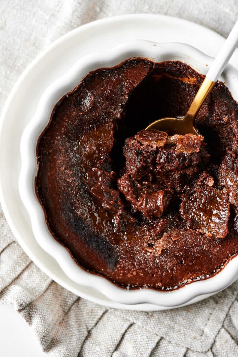 chocolate creme brulee with caramelized topping.