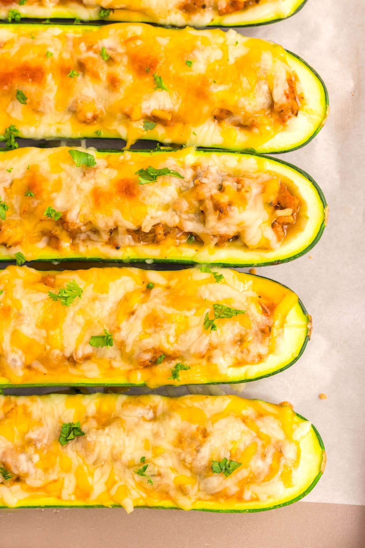 zucchini boats with ground turkey and cheese.