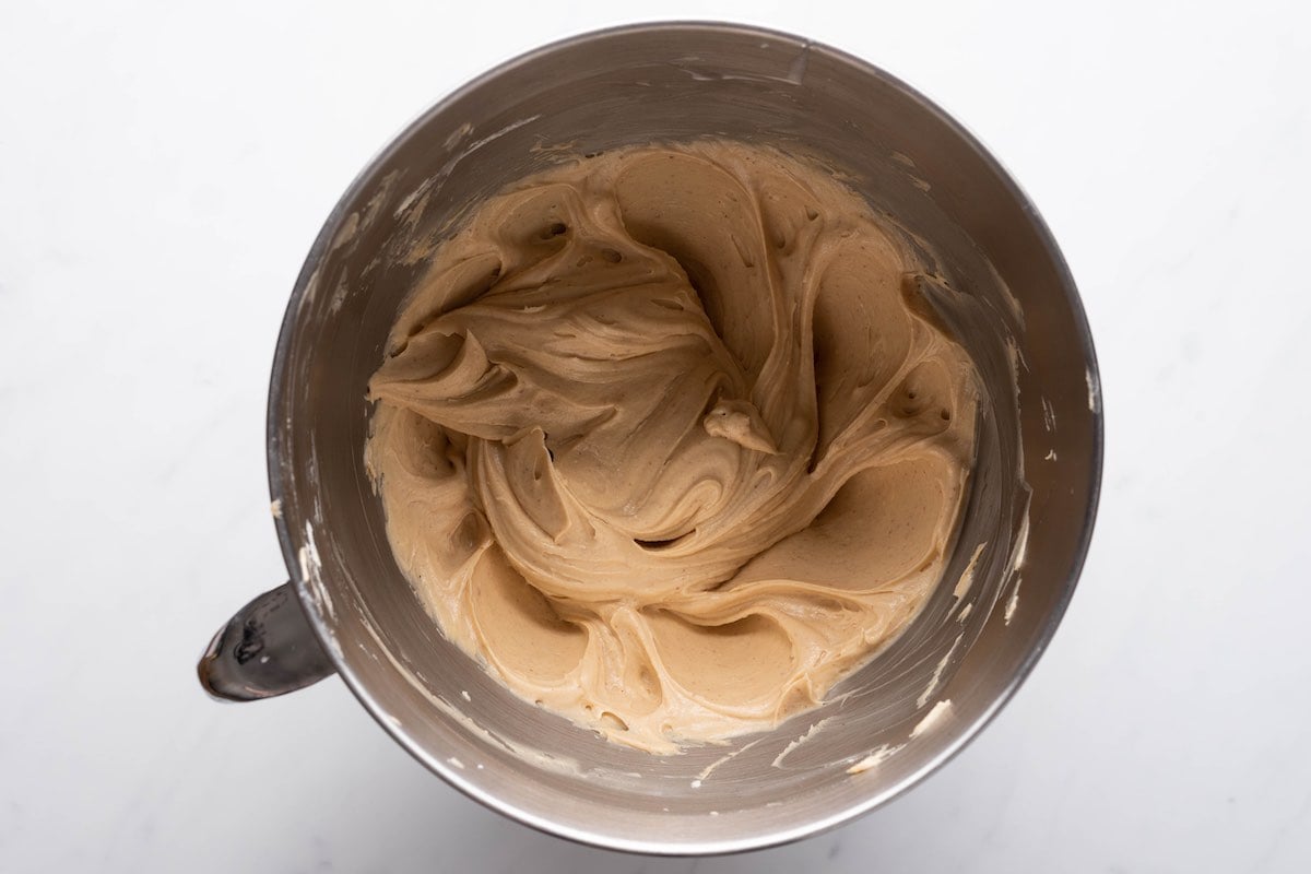 peanut butter mousse ingredients in a mixing bowl.