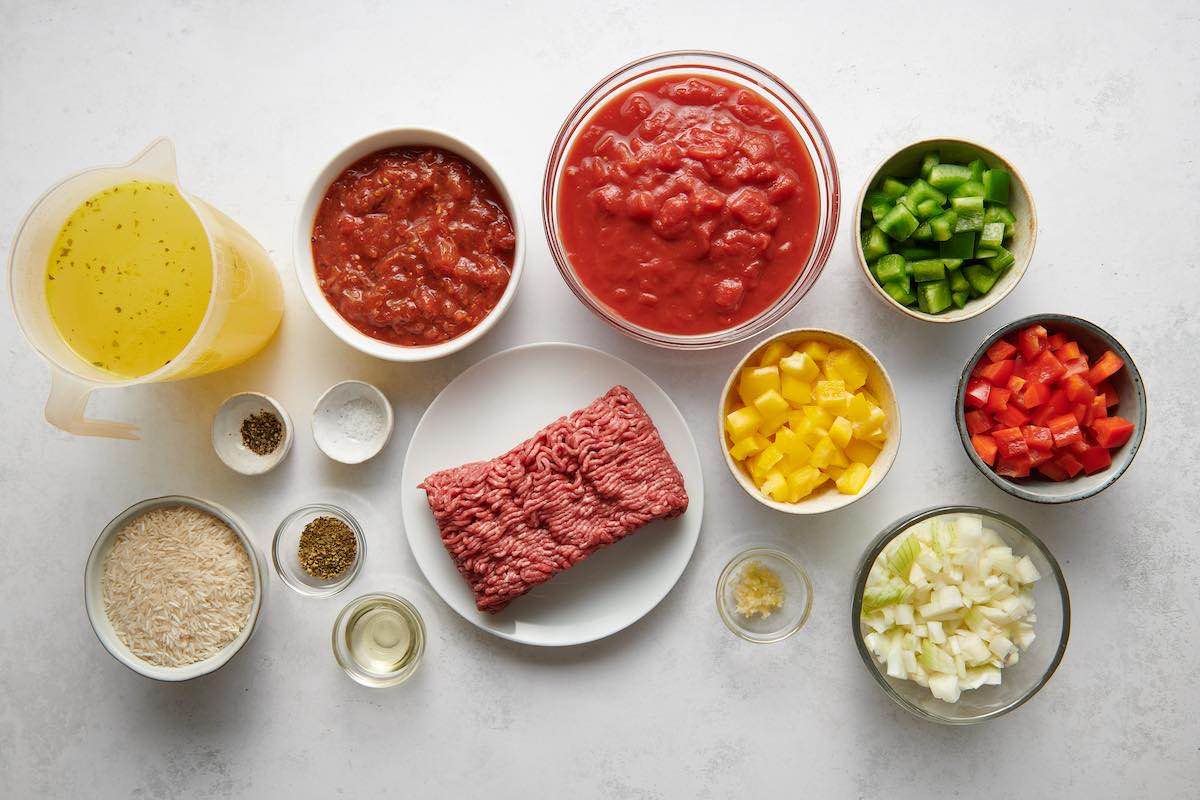 ingredients needed for stuffed pepper soup. 