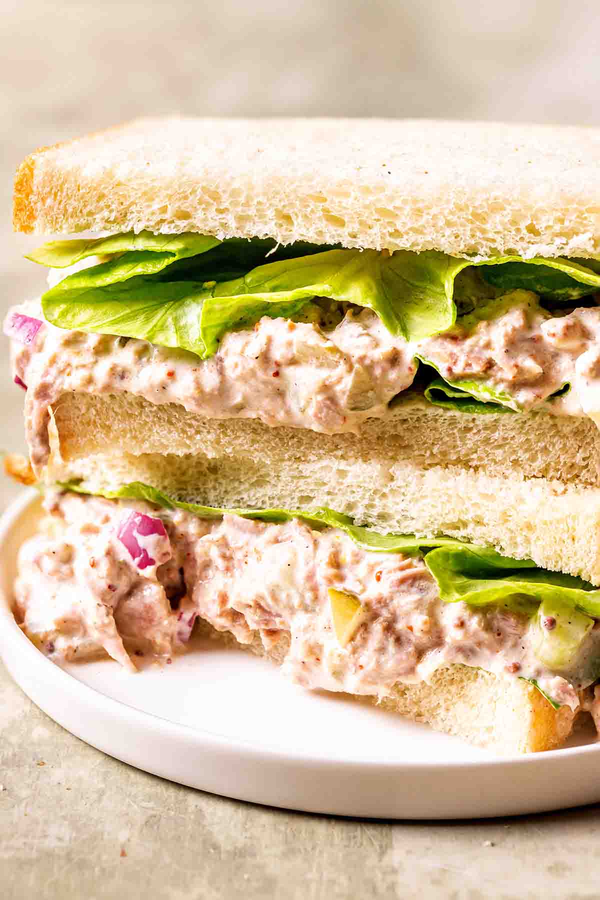 healthy tuna salad in a sandwich.