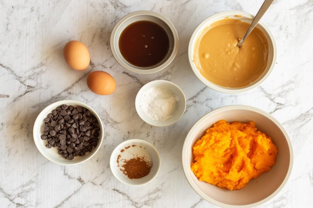 ingredients to make keto pumpkin muffins.