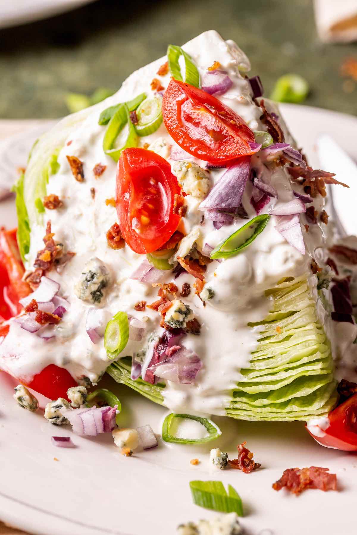 wedge salad on a plate.