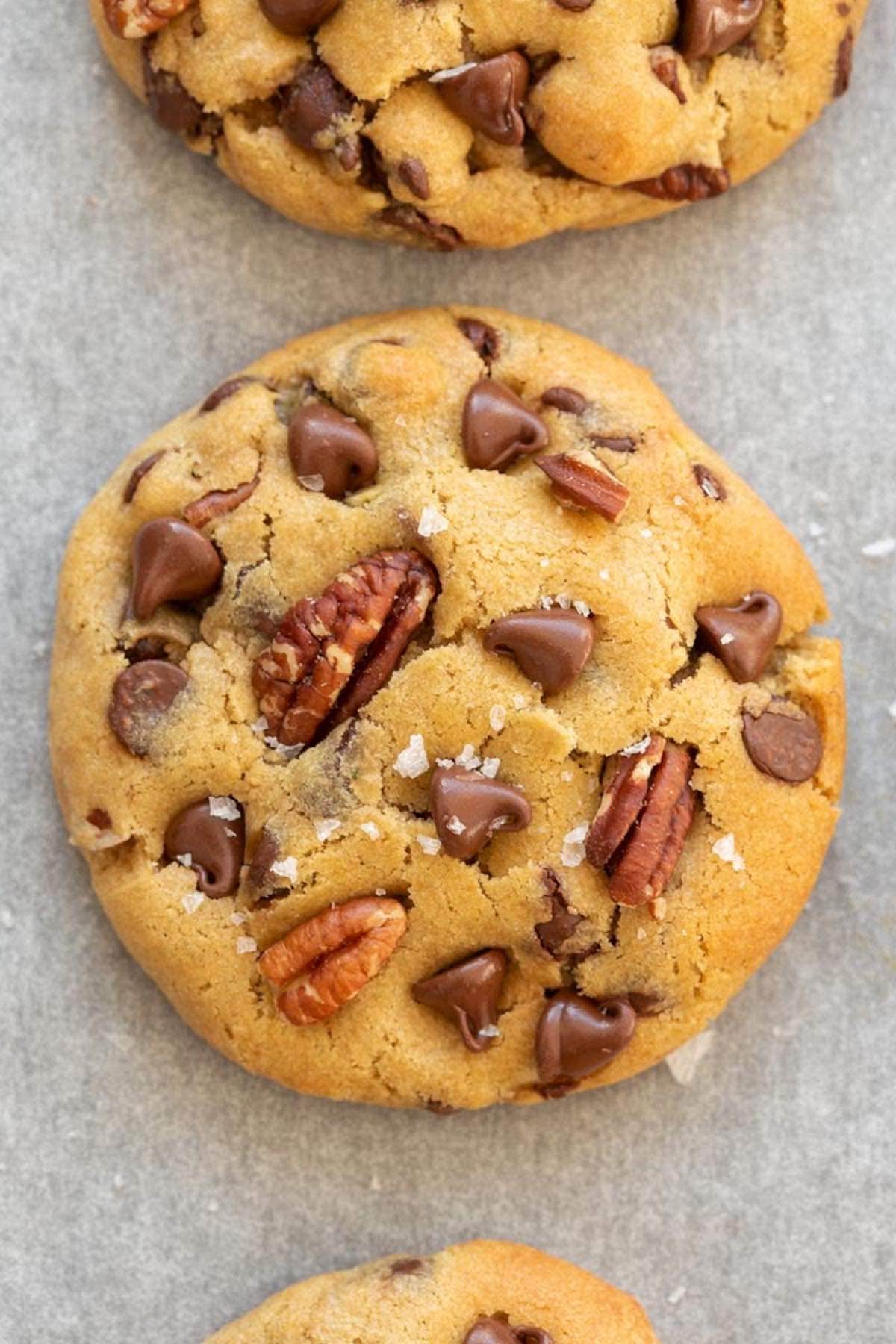 chocolate chip cookies with pecans and flaky sea salt.