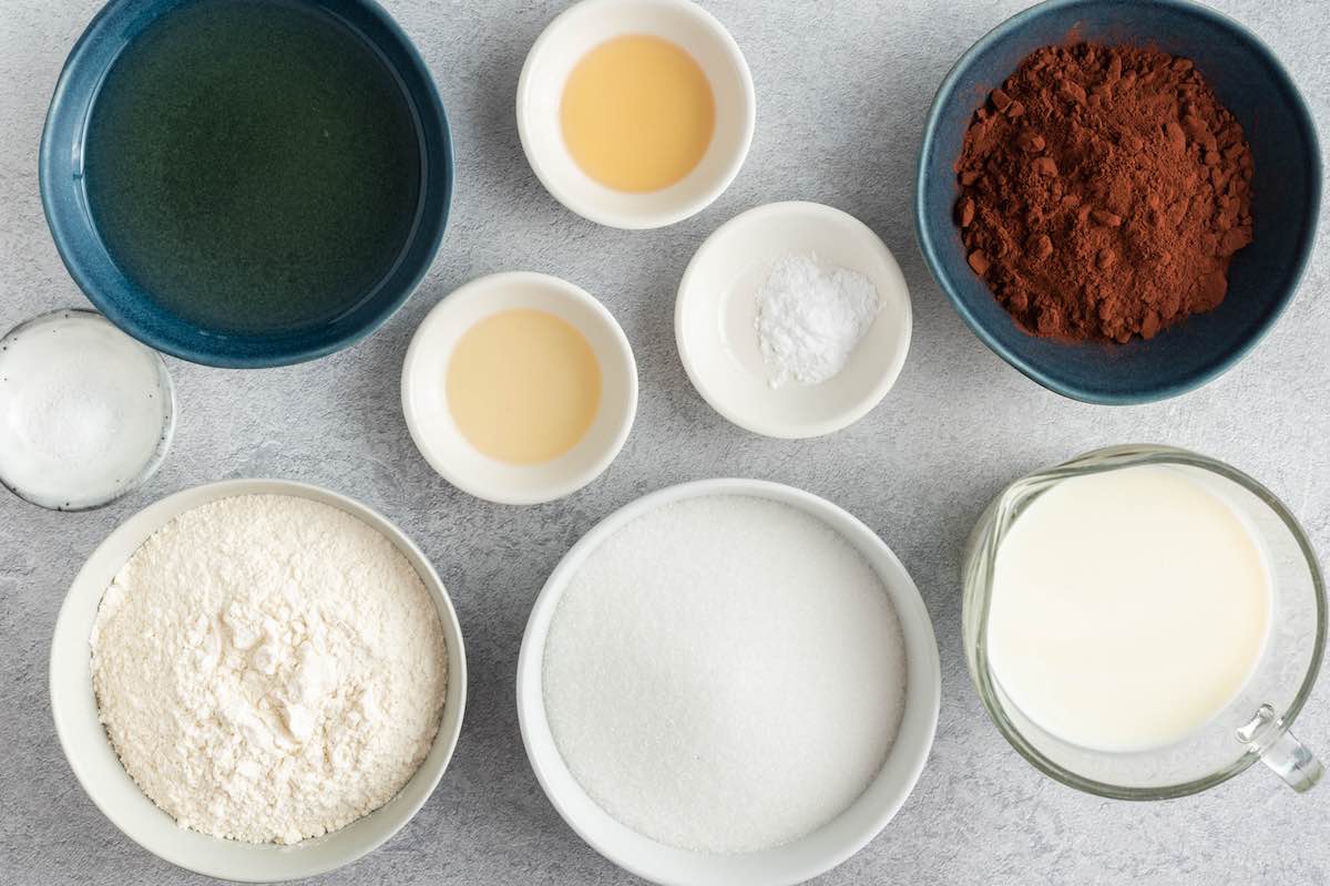 ingredients needed for chocolate raspberry cake.