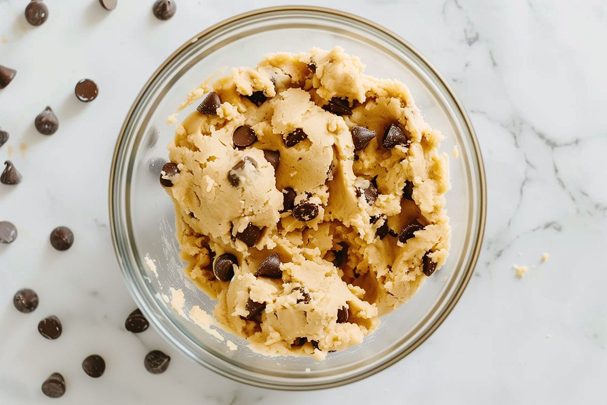 cookie dough mixture in bowl.