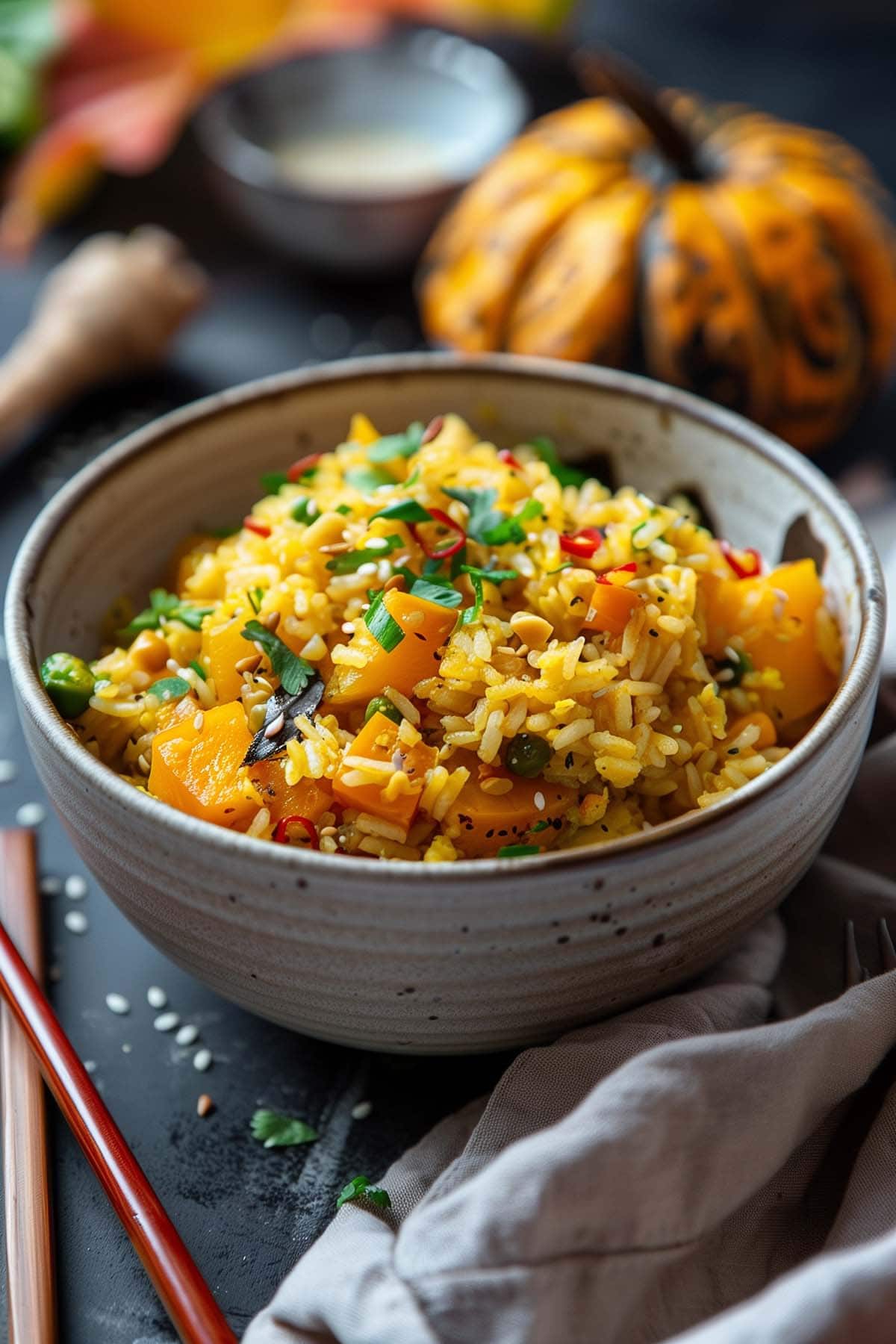 curry fried rice in a bowl.