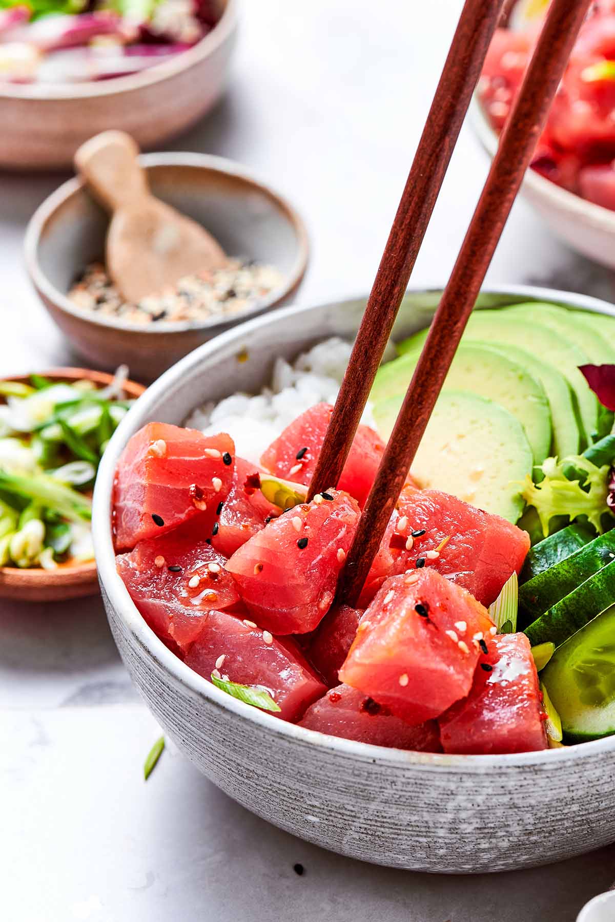 homemade tuna poke bowl.