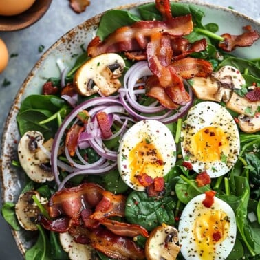 spinach salad with warm bacon dressing recipe.