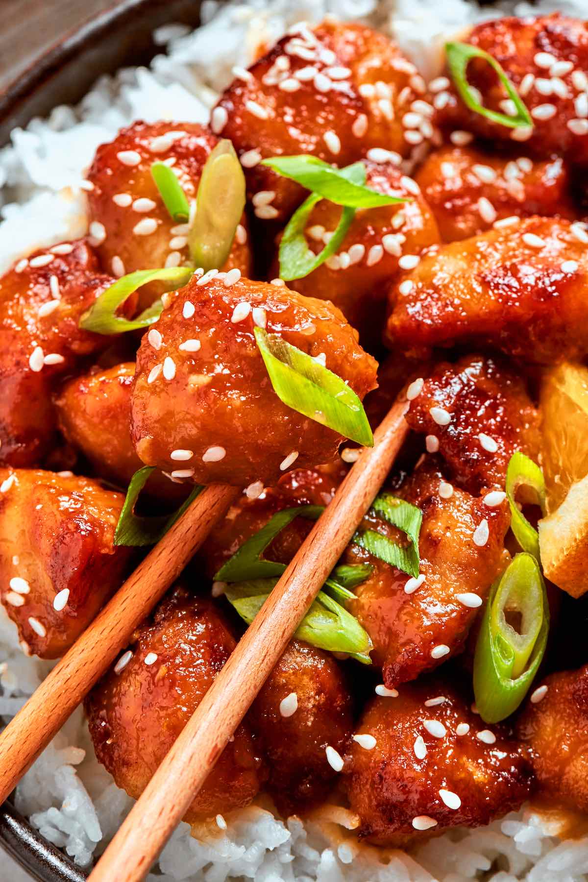 air fryer orange chicken over rice.