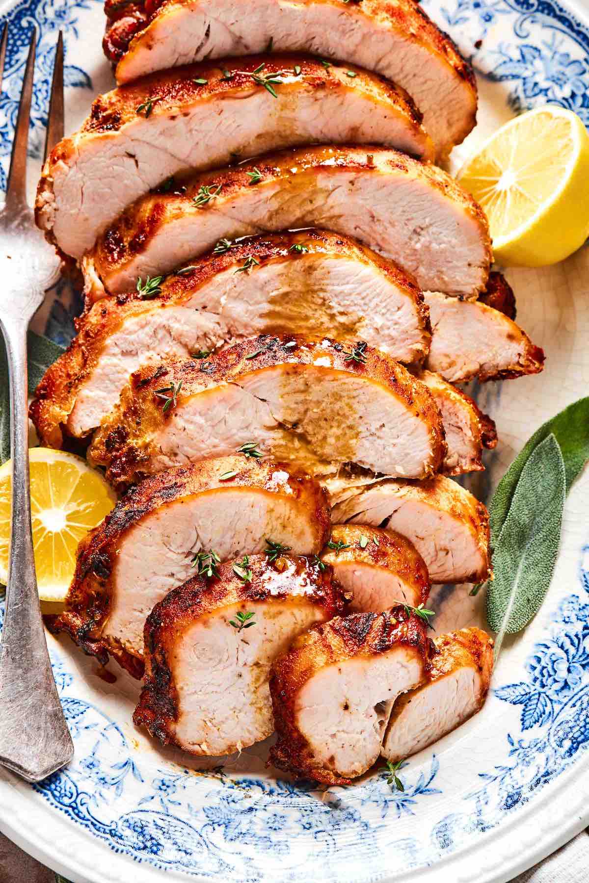 air fried turkey breast on a plate.