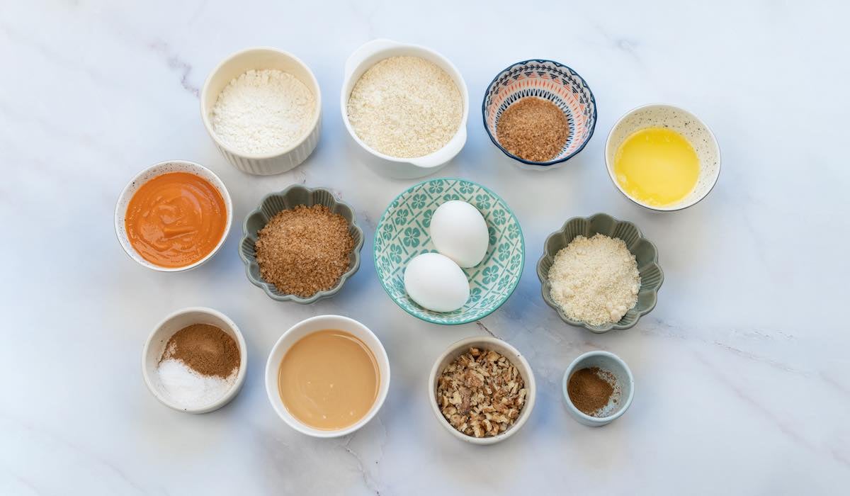 ingredients for almond flour pumpkin muffins. 