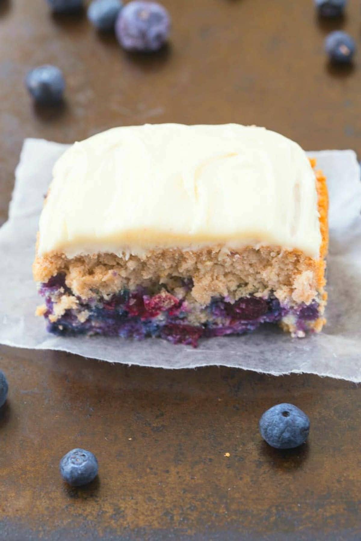 slice of blueberry breakfast cake.