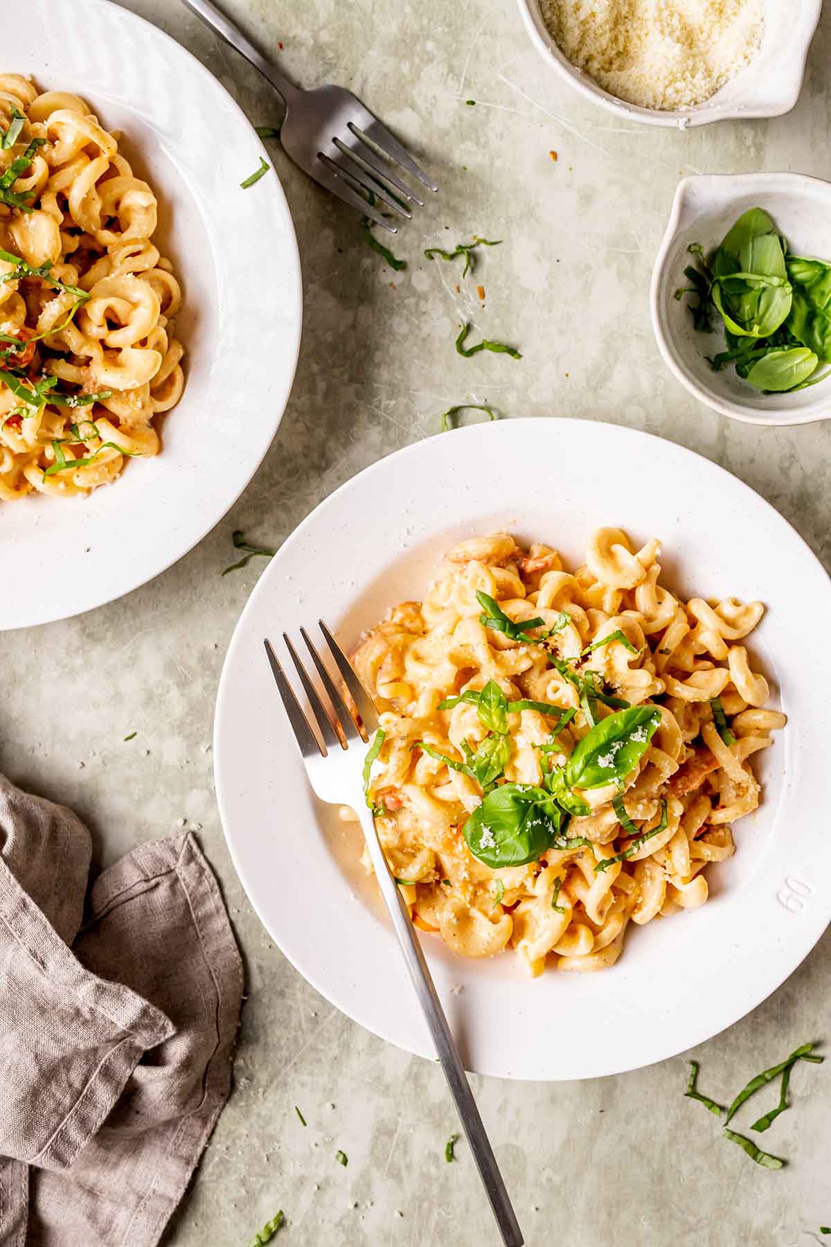 boursin cheese pasta on a plate.