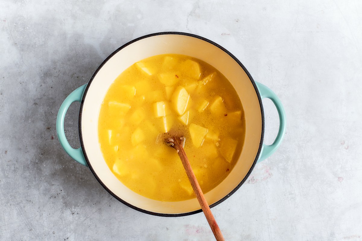 broth added to potatoes.