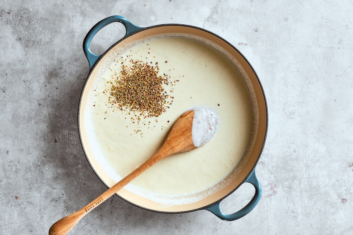 salt, pepper, and parmesan cheese folded into cottage cheese sauce.