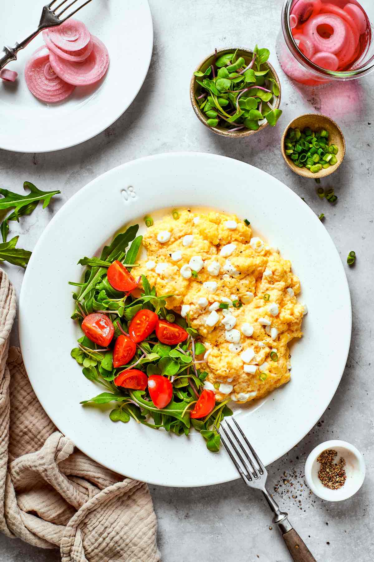 scrambled eggs with cottage cheese.