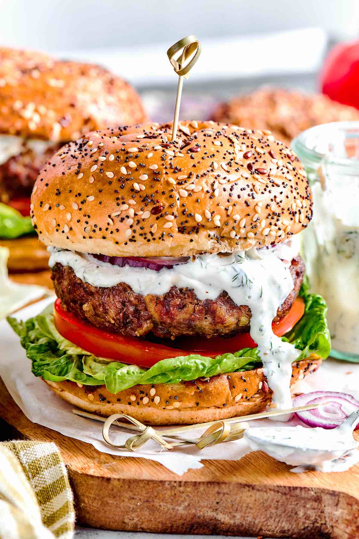 garlic yogurt sauce in a lamb burger.