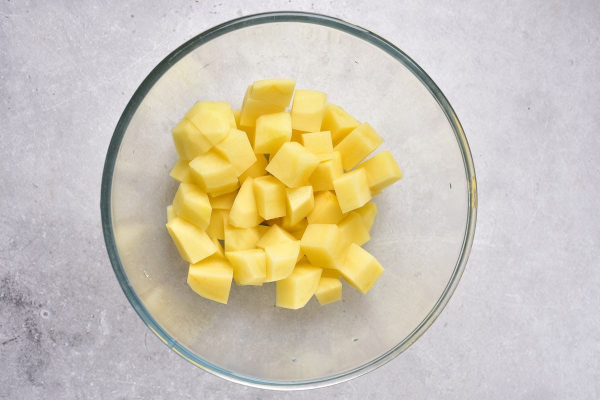 chopped potatoes in a bowl.