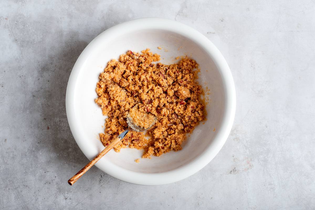 homemade streusel in a bowl.