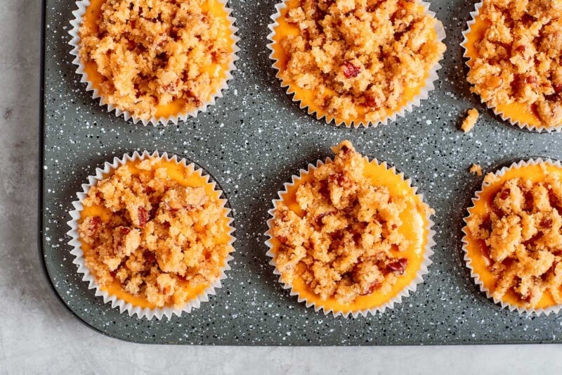 assembled muffins in muffin tin.