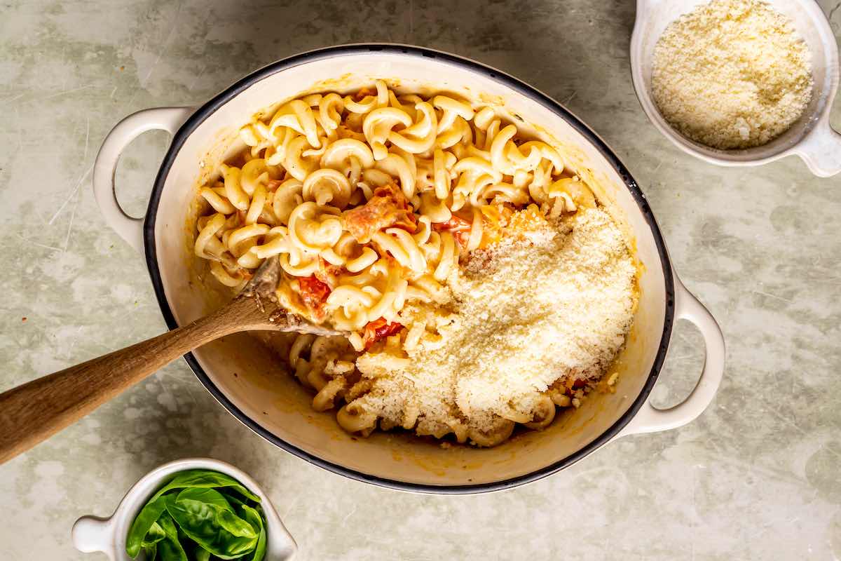 cooked pasta with boursin cheese sauce.