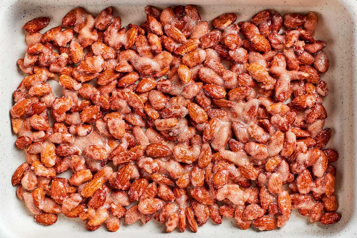 almonds on a baking sheet.