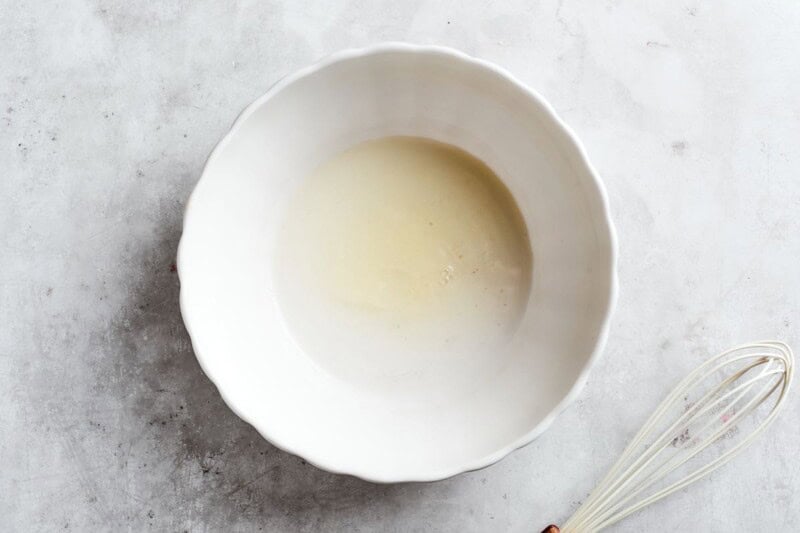 egg whites and water in bowl.