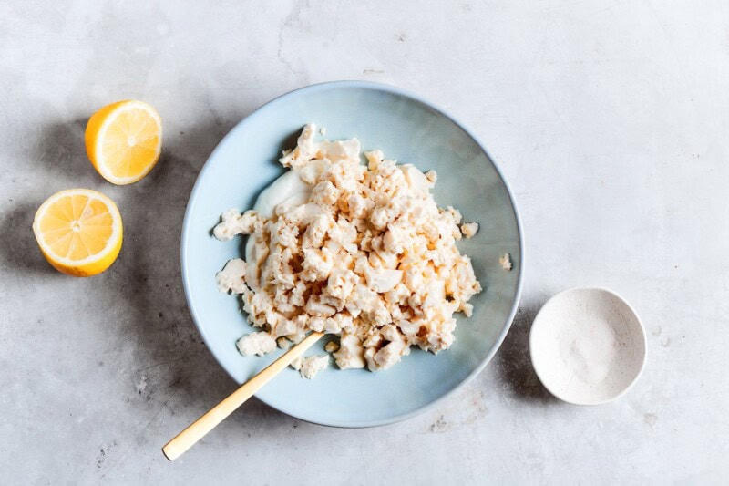 crumbled tofu in a bowl.