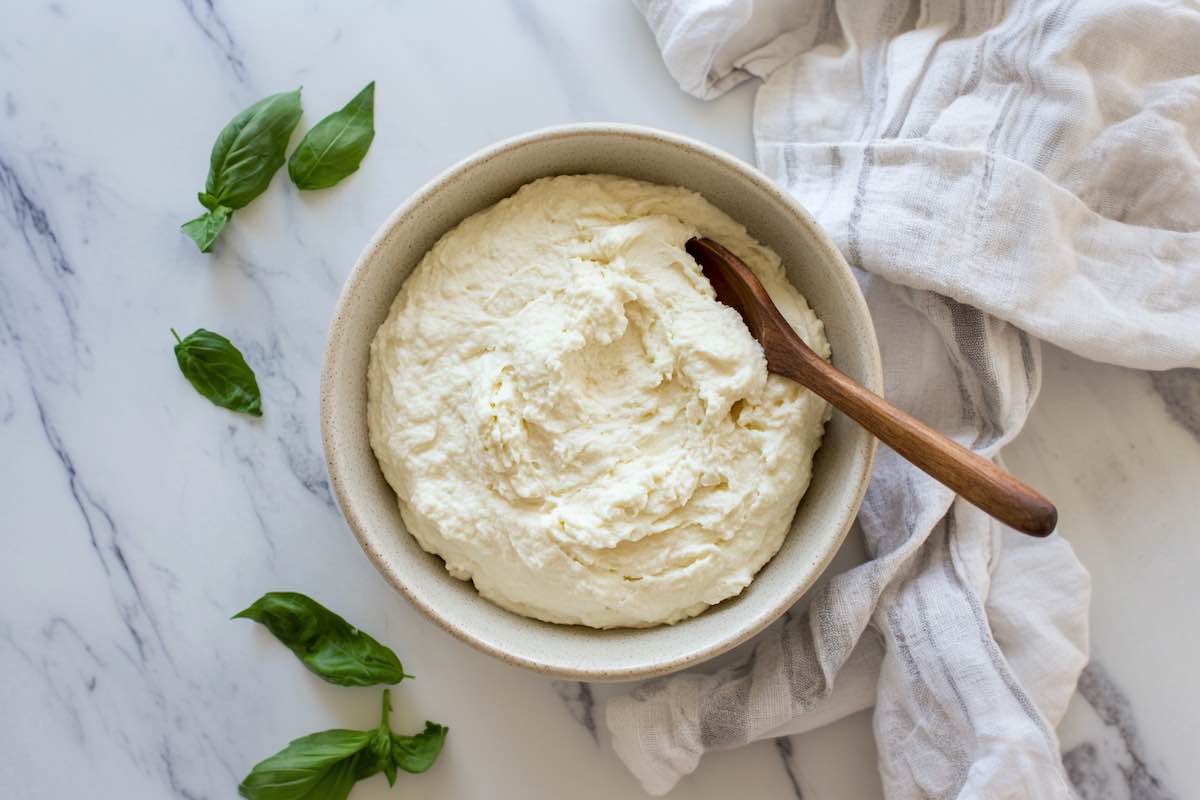 greek yogurt dough in mixing bowl.