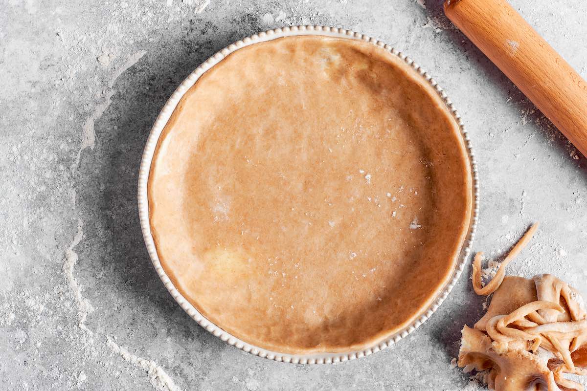 rolled out dough in pie dish.