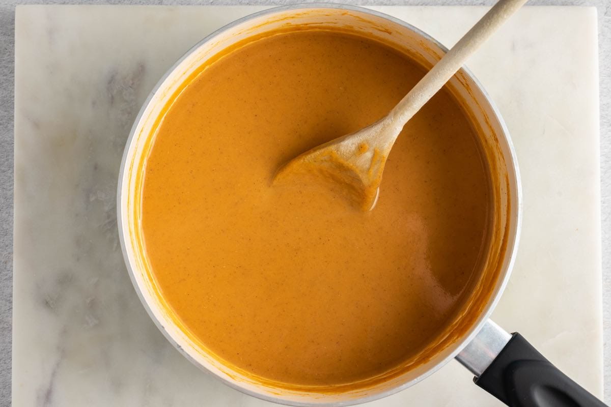 pumpkin filling in a saucepan.