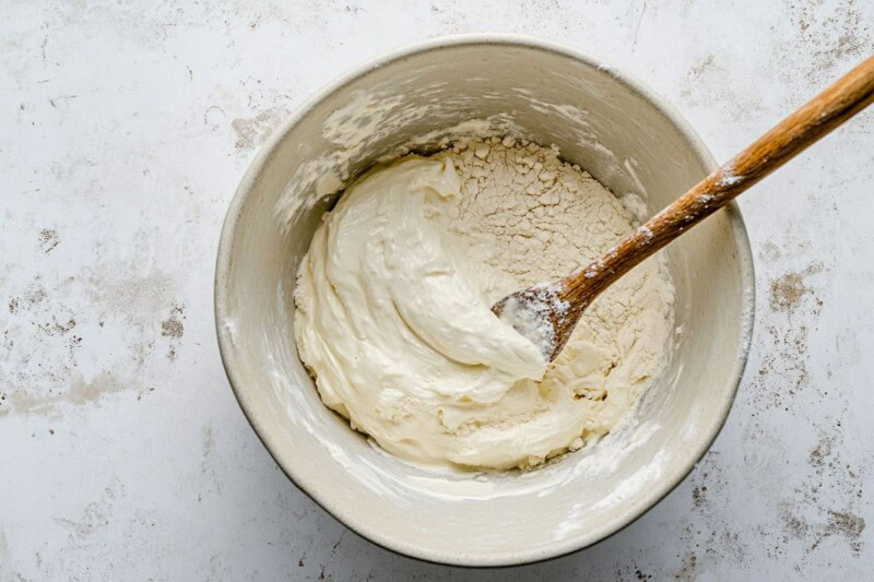 yogurt and flour in a bowl.