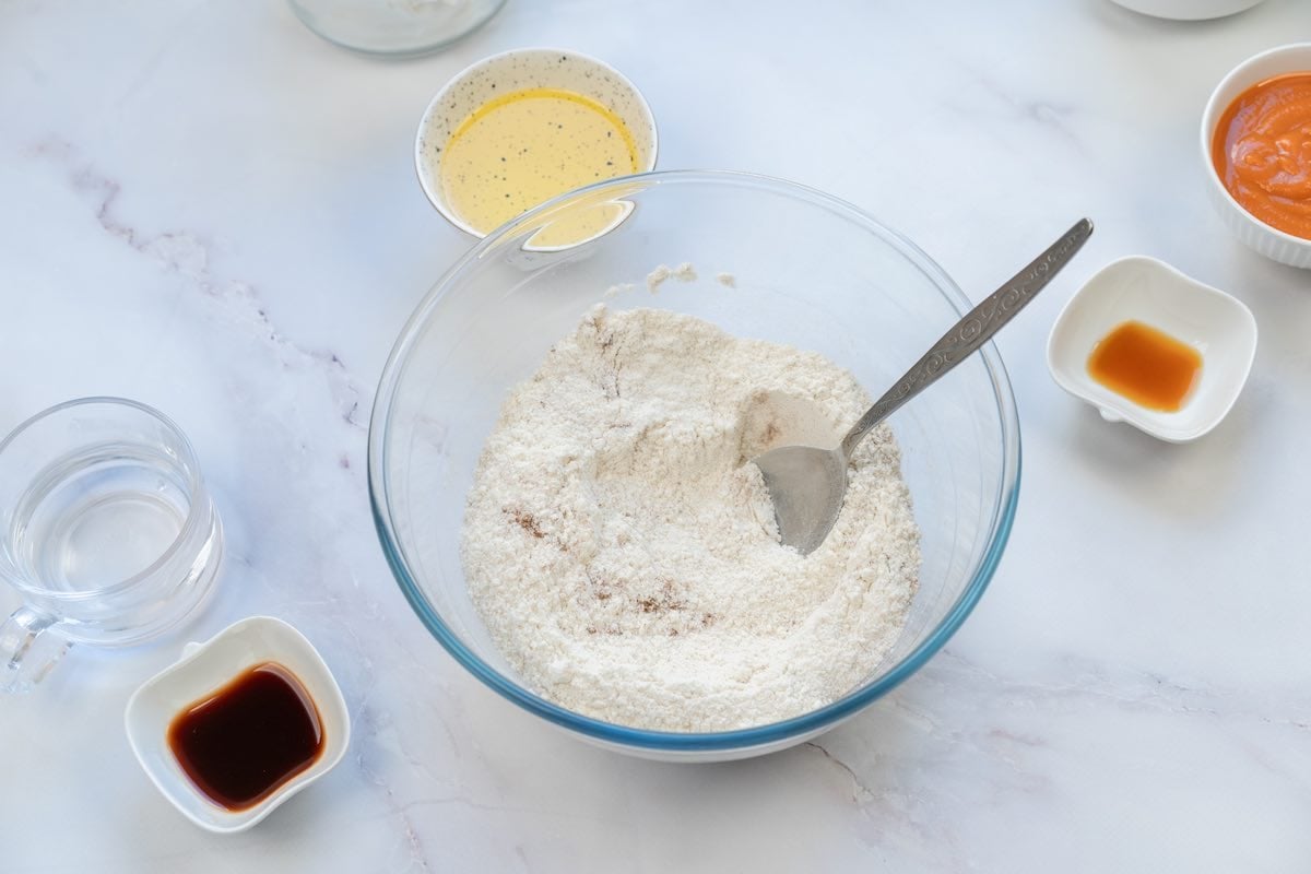 dry ingredients in mixing bowl.