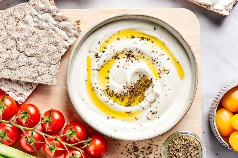 cottage cheese dip served in a bowl.