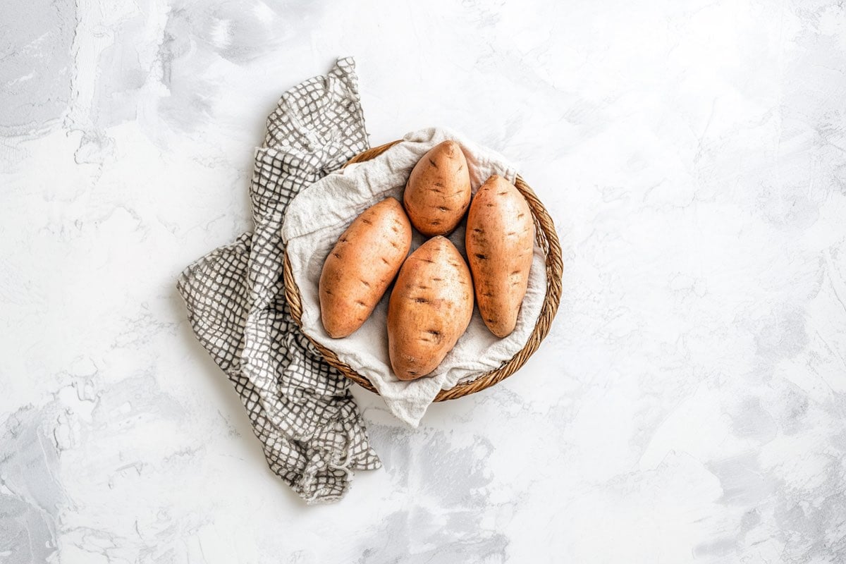 washed and dried sweet potatoes.