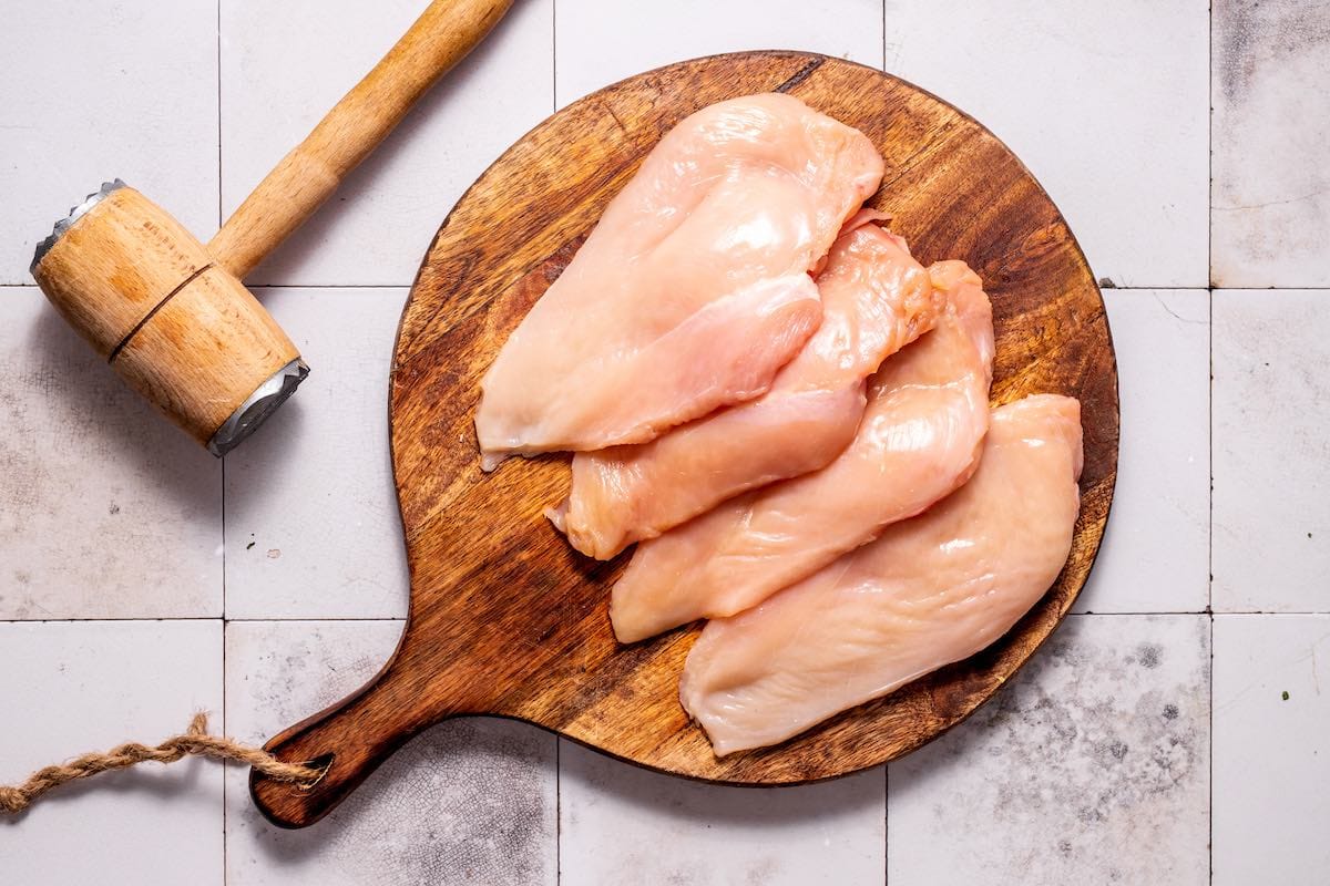 pounded chicken breast fillets.