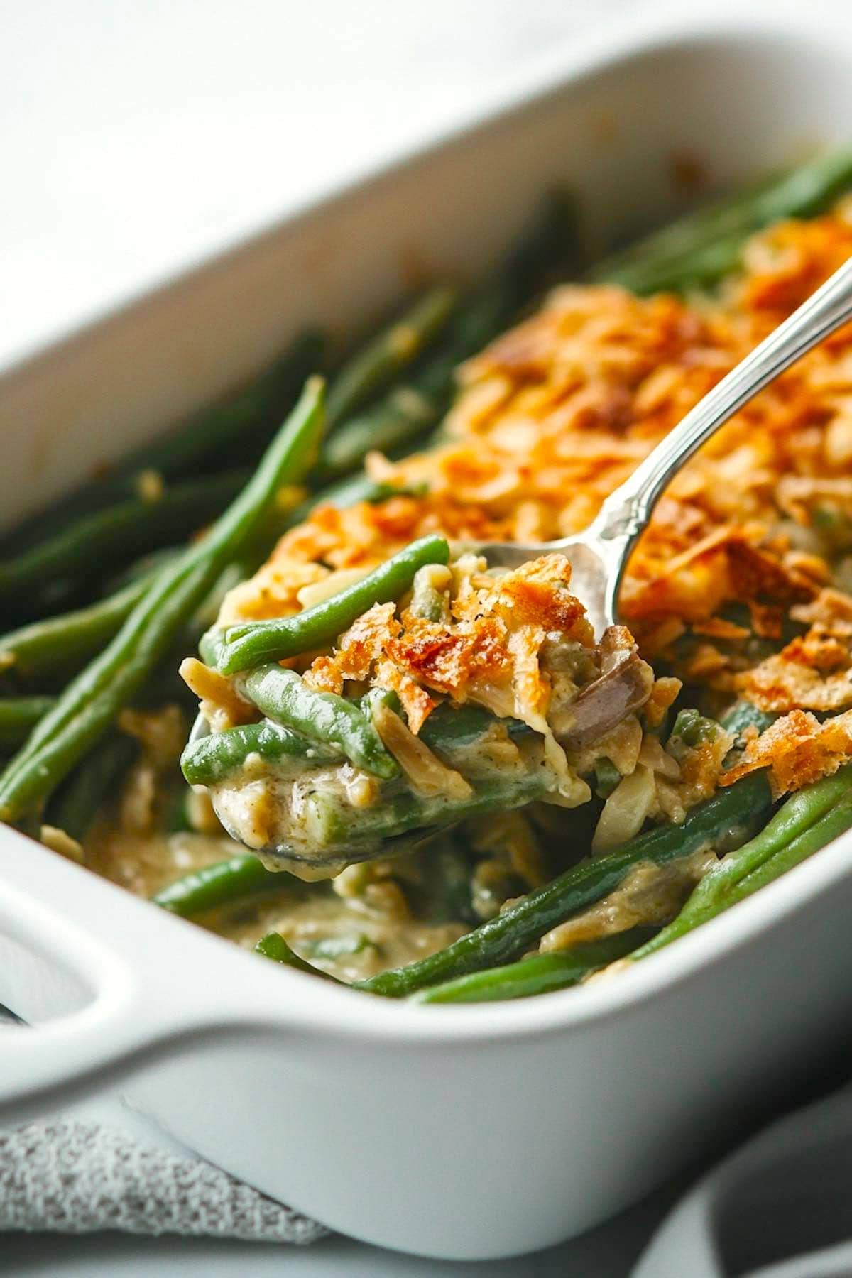 spoonful of keto green bean casserole.