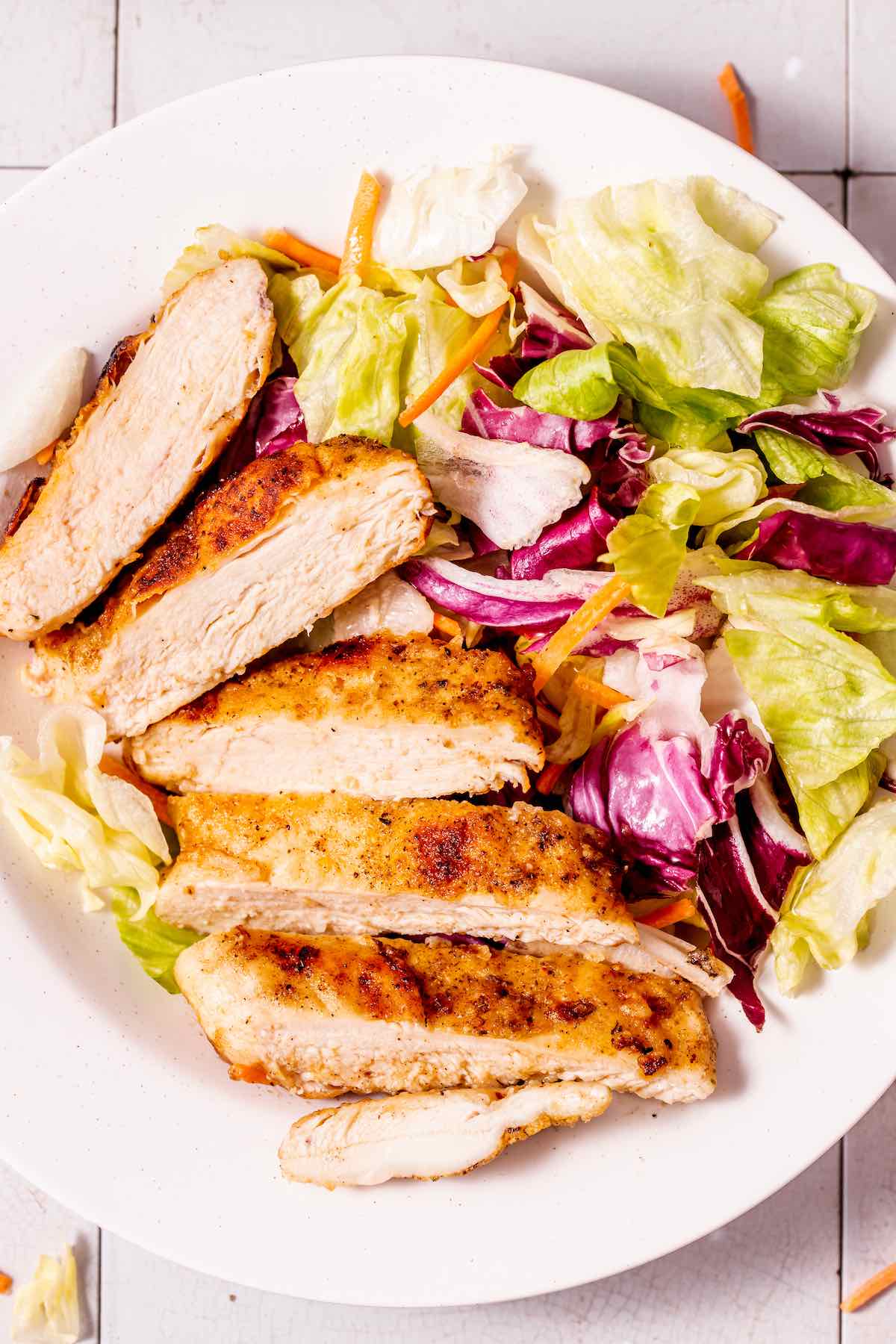 sliced pan fried chicken breast.