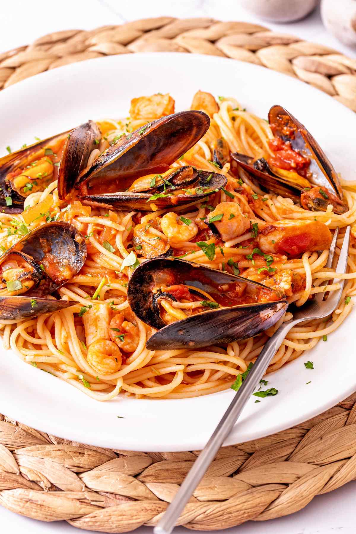 homemade seafood pasta.