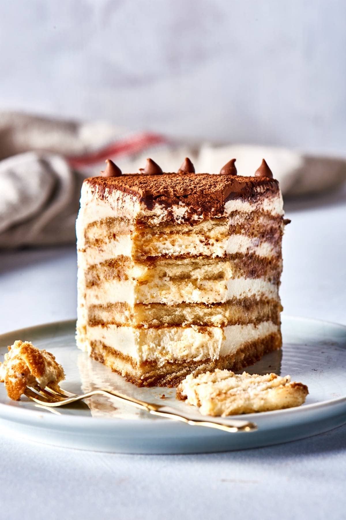 sliced tiramisu cake.